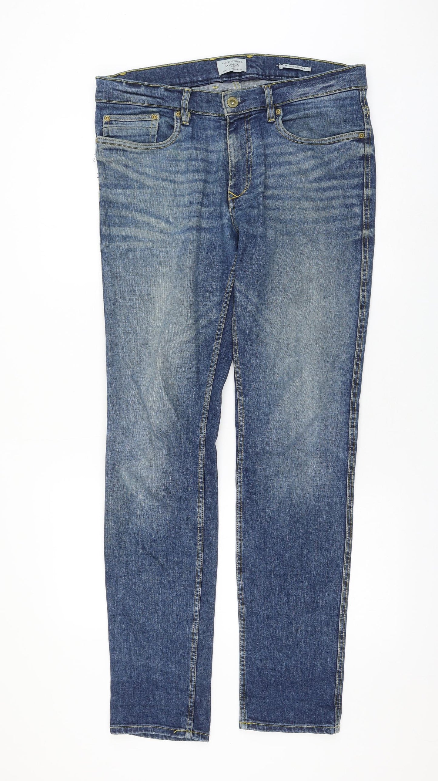 Mango Mens Blue Cotton Straight Jeans Size 34 in L32 in Regular Zip