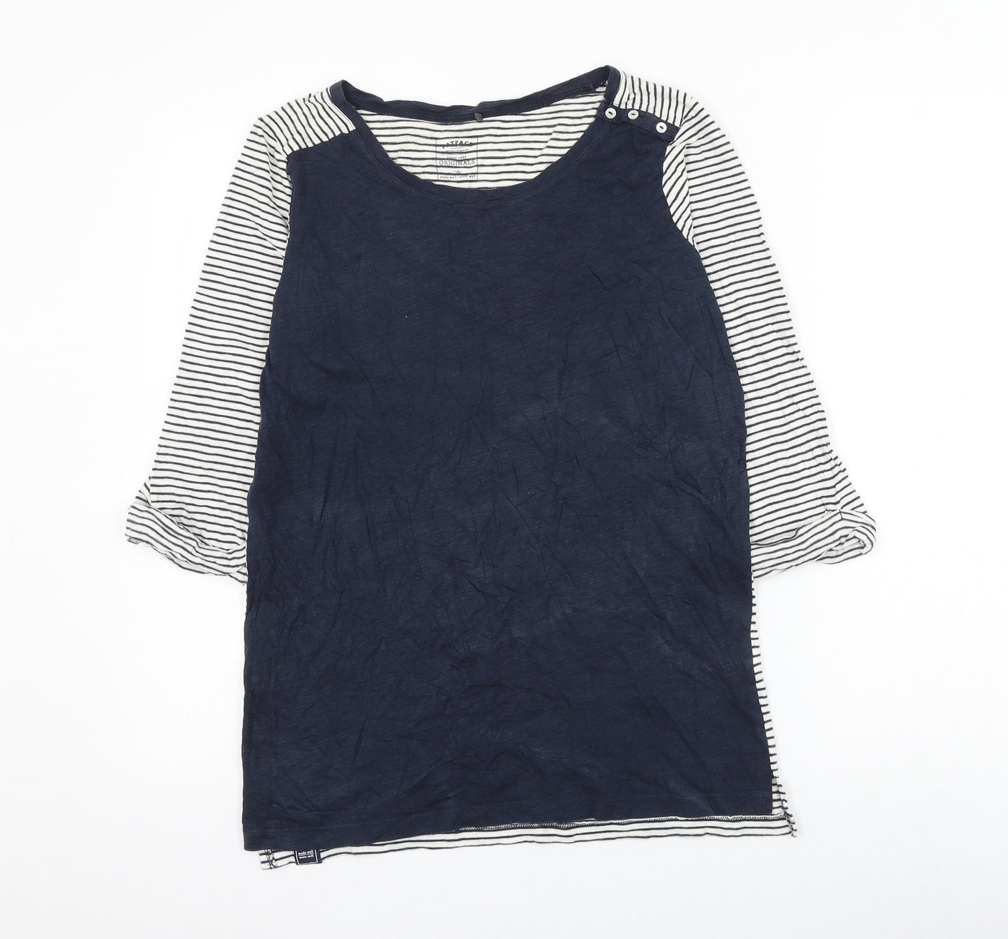 Fat Face Womens Blue Striped Cotton Basic T-Shirt Size 10 Round Neck