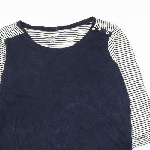 Fat Face Womens Blue Striped Cotton Basic T-Shirt Size 10 Round Neck