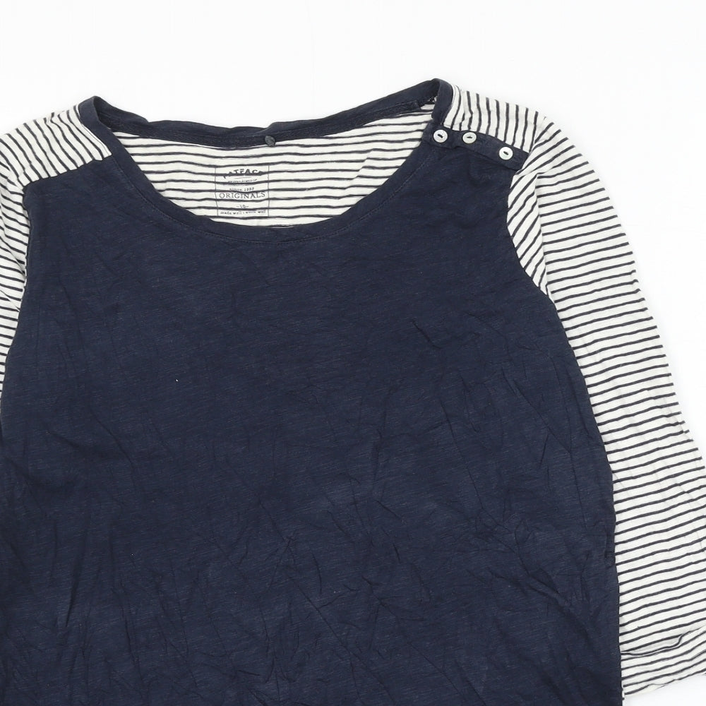 Fat Face Womens Blue Striped Cotton Basic T-Shirt Size 10 Round Neck