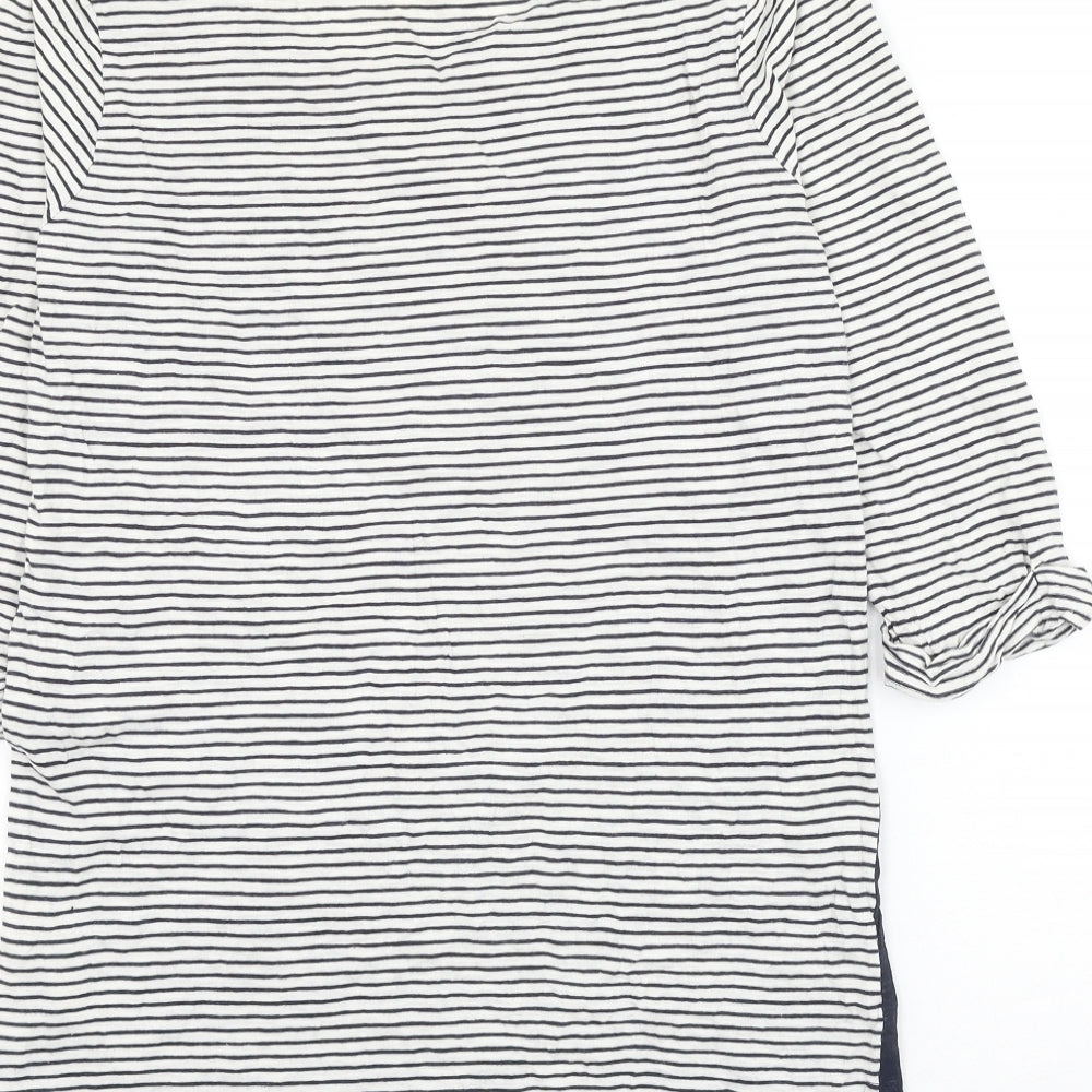 Fat Face Womens Blue Striped Cotton Basic T-Shirt Size 10 Round Neck