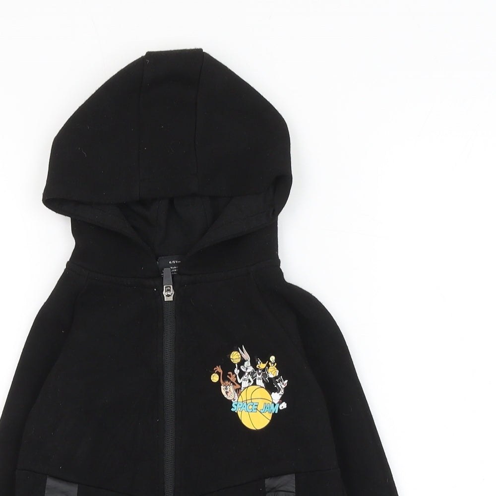Primark Boys Black Polyester Full Zip Hoodie Size 4-5 Years Zip - Space Jam