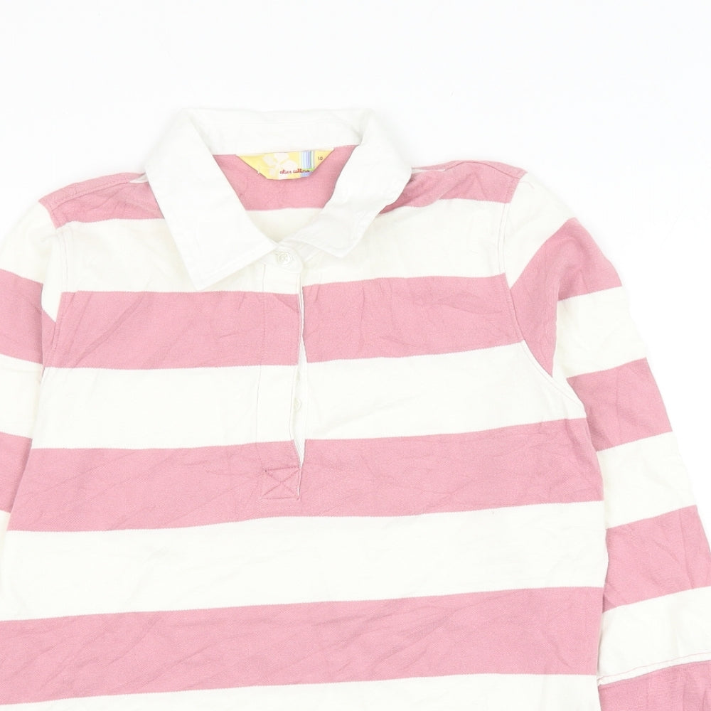 Alice Callina Womens Pink Striped Cotton Basic Polo Size 10 Collared