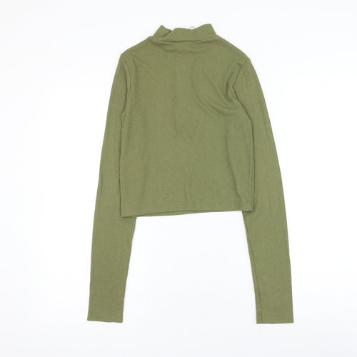 Stradivarius Womens Green Polyester Cropped Blouse Size S Mock Neck