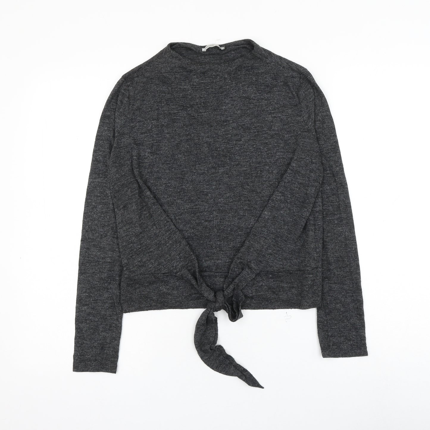 Zara Womens Grey Round Neck Polyester Pullover Jumper Size S - Knot Front