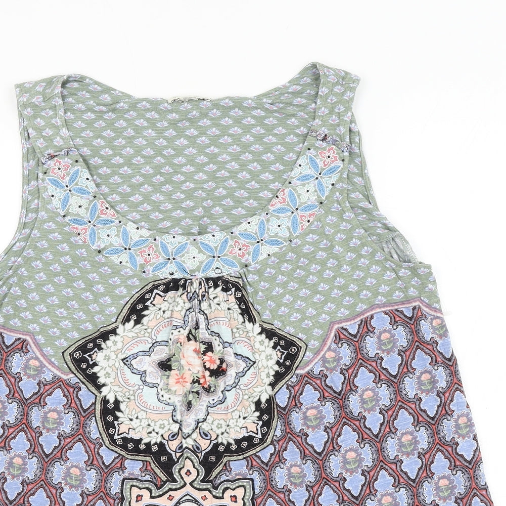 Monsoon Womens Multicoloured Geometric Viscose Basic Blouse Size M Scoop Neck