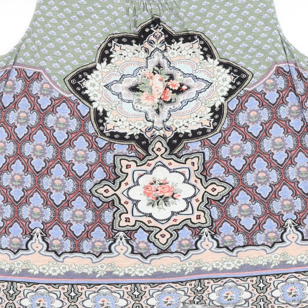 Monsoon Womens Multicoloured Geometric Viscose Basic Blouse Size M Scoop Neck