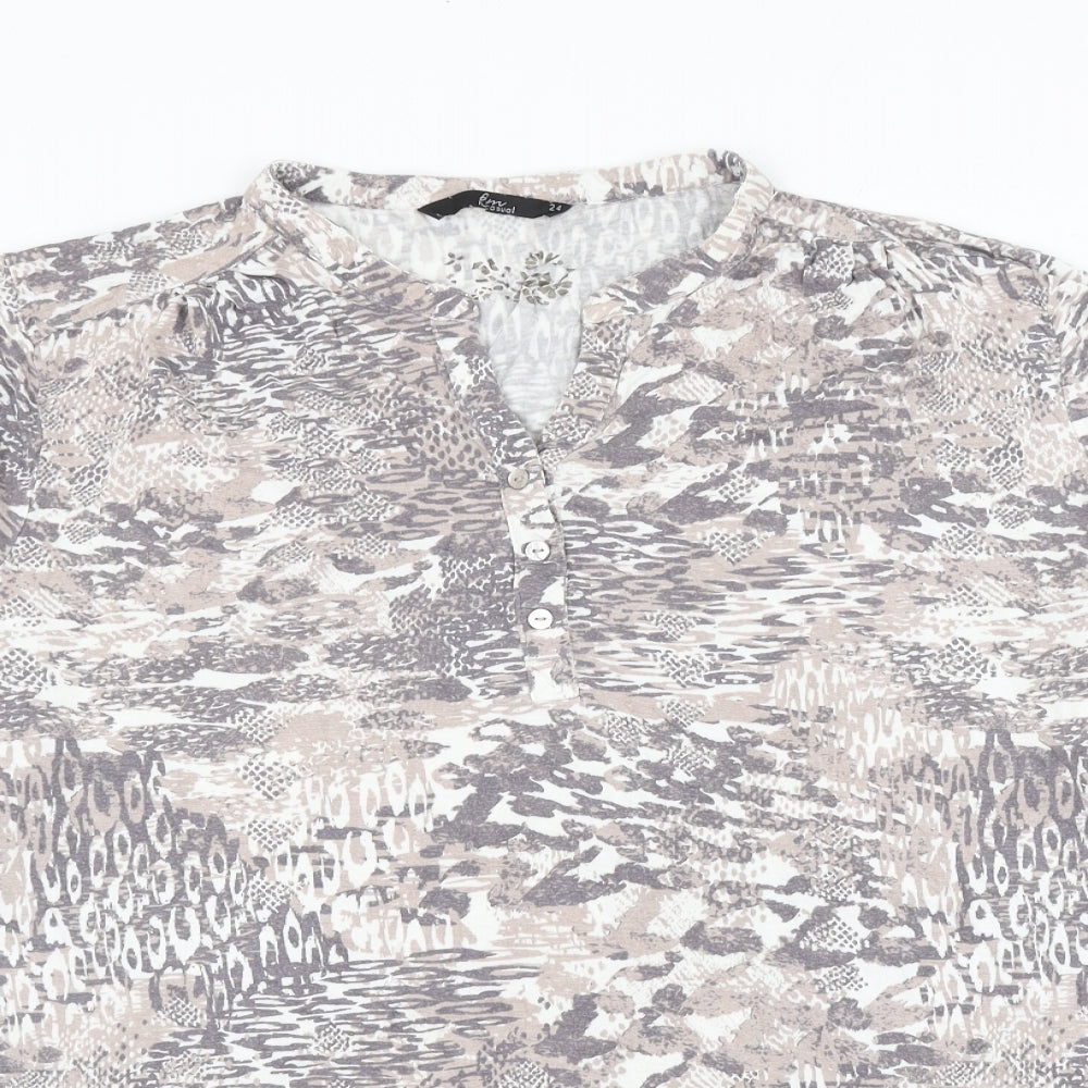 Bonmarché Womens Grey Geometric Viscose Basic Blouse Size 24 V-Neck
