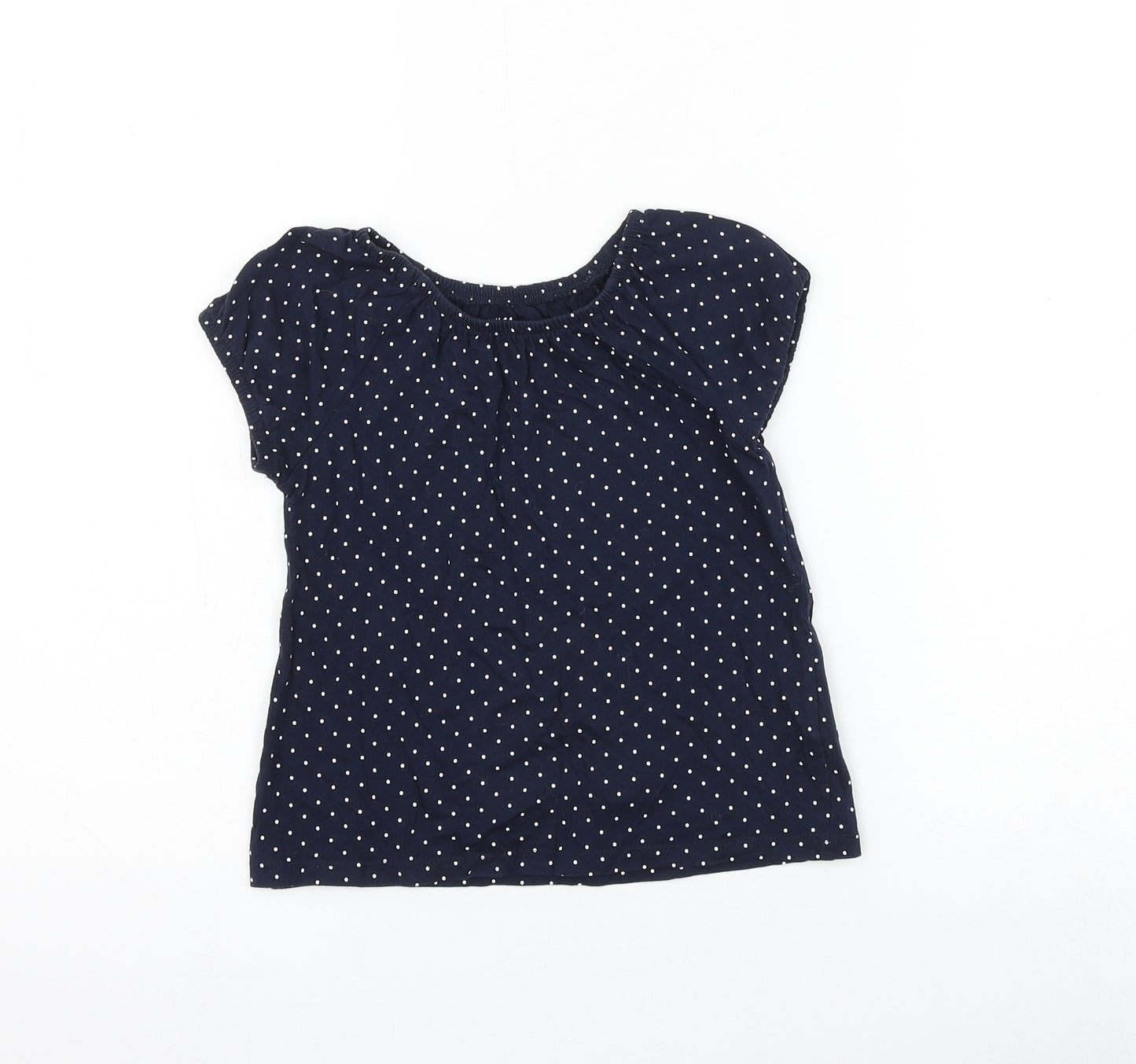 H&M Girls Blue Polka Dot Cotton Basic T-Shirt Size 5-6 Years Round Neck Pullover