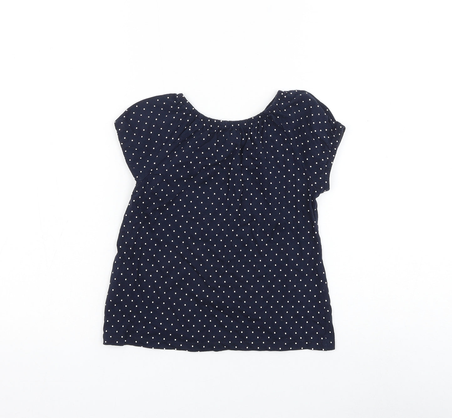 H&M Girls Blue Polka Dot Cotton Basic T-Shirt Size 5-6 Years Round Neck Pullover