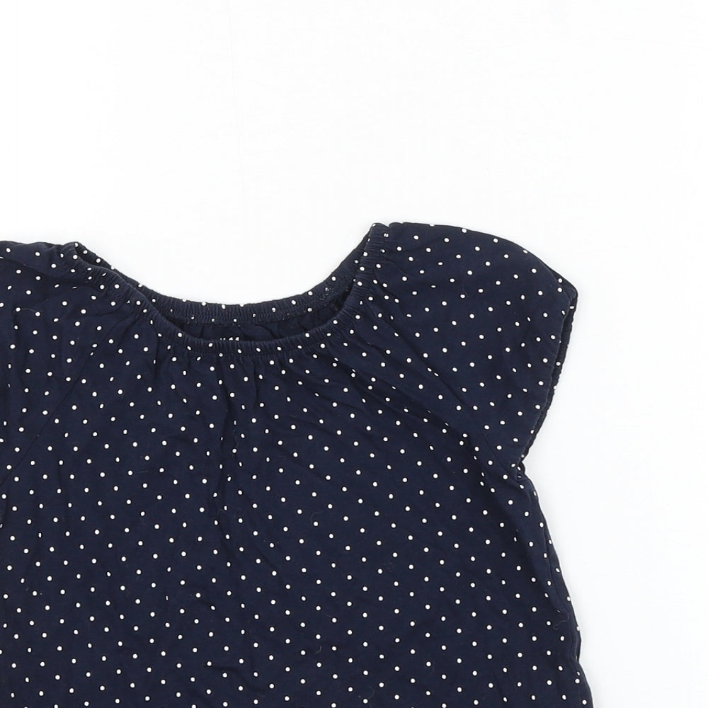 H&M Girls Blue Polka Dot Cotton Basic T-Shirt Size 5-6 Years Round Neck Pullover
