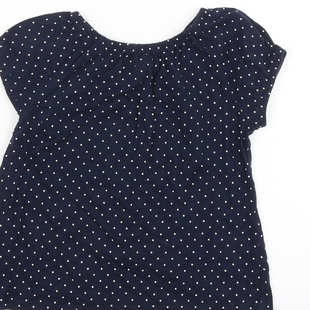 H&M Girls Blue Polka Dot Cotton Basic T-Shirt Size 5-6 Years Round Neck Pullover