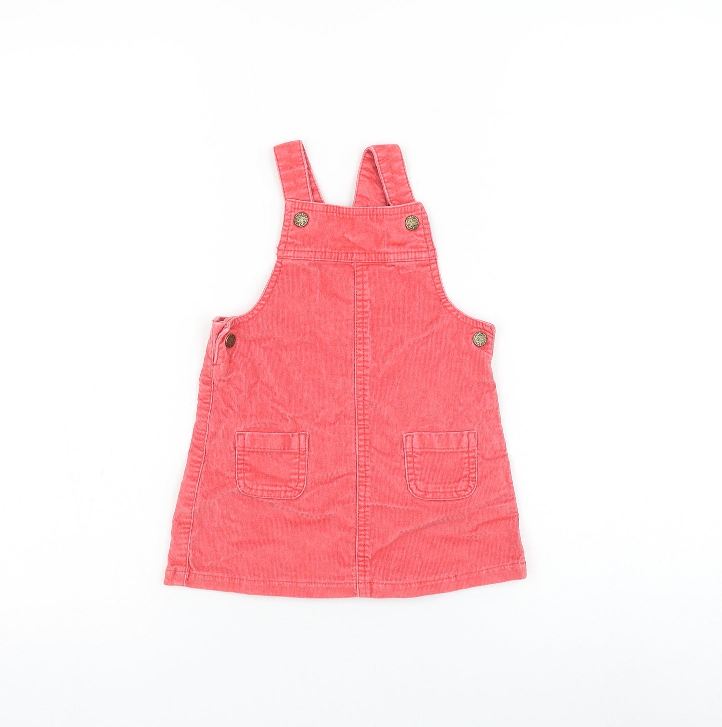 F&F Girls Pink Cotton Pinafore/Dungaree Dress Size 12-18 Months Square Neck Button