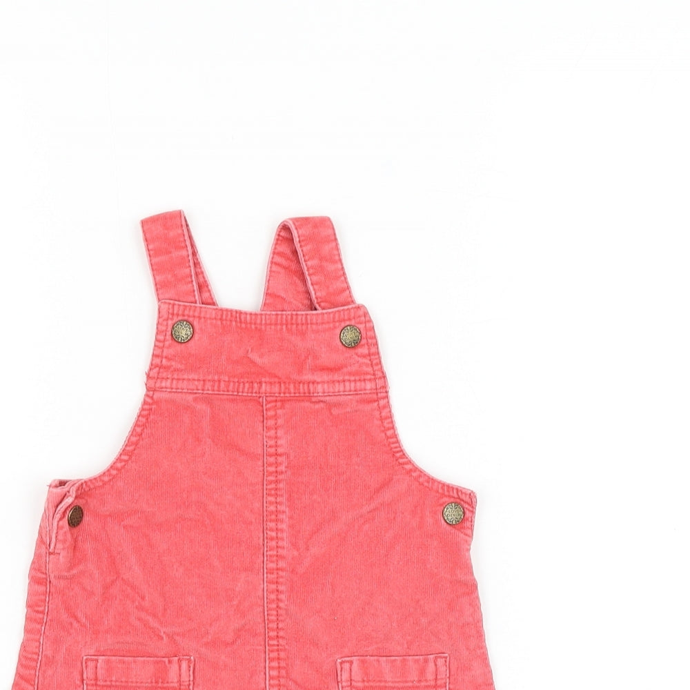F&F Girls Pink Cotton Pinafore/Dungaree Dress Size 12-18 Months Square Neck Button