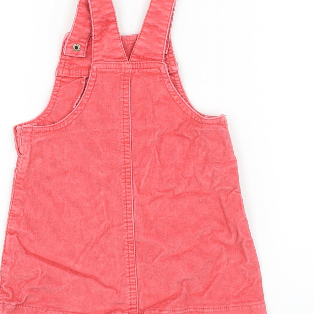 F&F Girls Pink Cotton Pinafore/Dungaree Dress Size 12-18 Months Square Neck Button