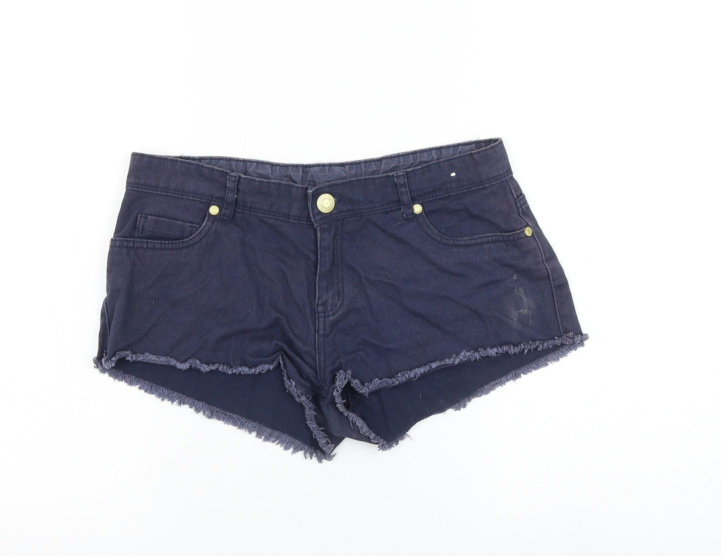 Primark Womens Blue Cotton Hot Pants Shorts Size 10 L3 in Regular Zip