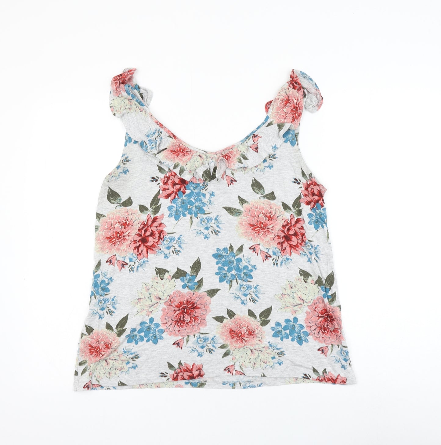 TU Womens Grey Floral Viscose Basic Tank Size 12 Round Neck