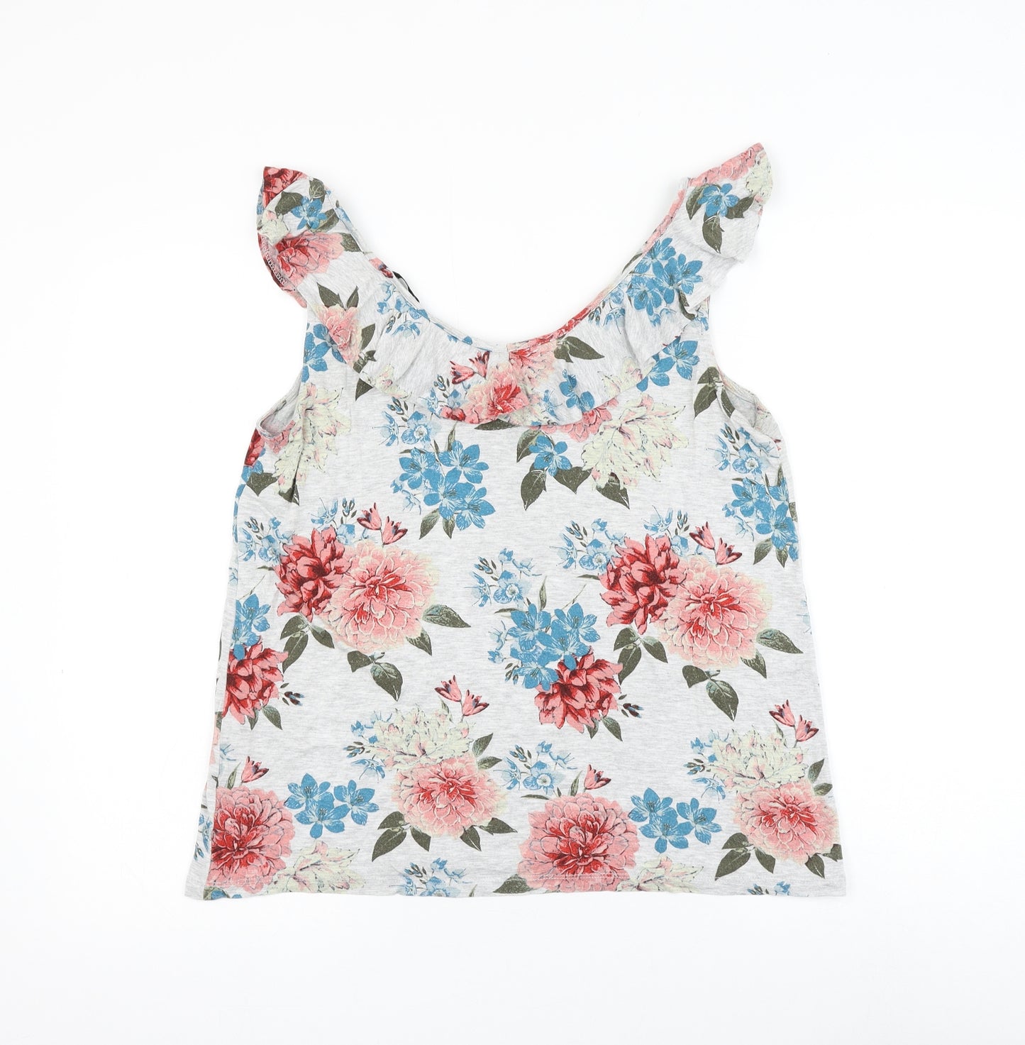 TU Womens Grey Floral Viscose Basic Tank Size 12 Round Neck