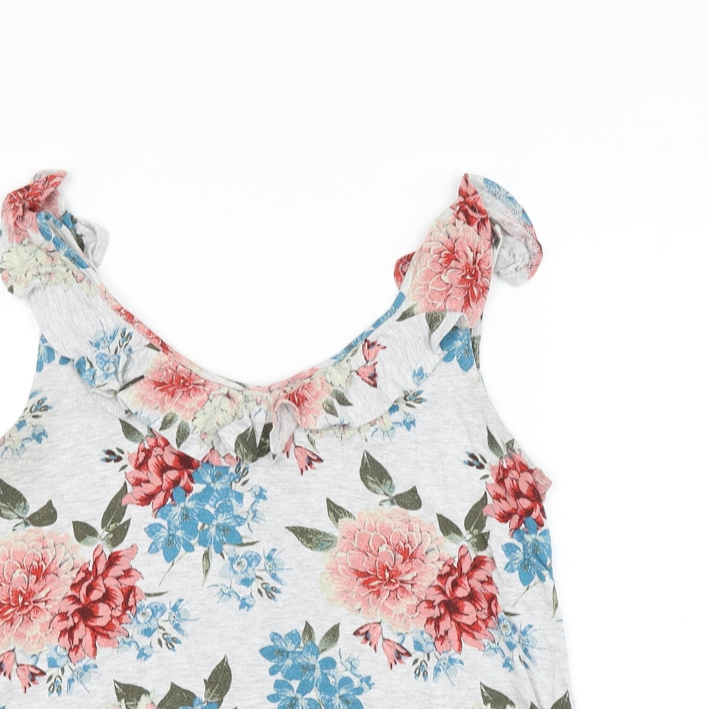 TU Womens Grey Floral Viscose Basic Tank Size 12 Round Neck