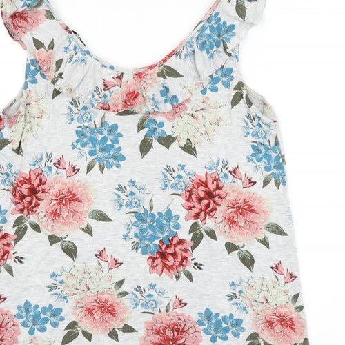 TU Womens Grey Floral Viscose Basic Tank Size 12 Round Neck