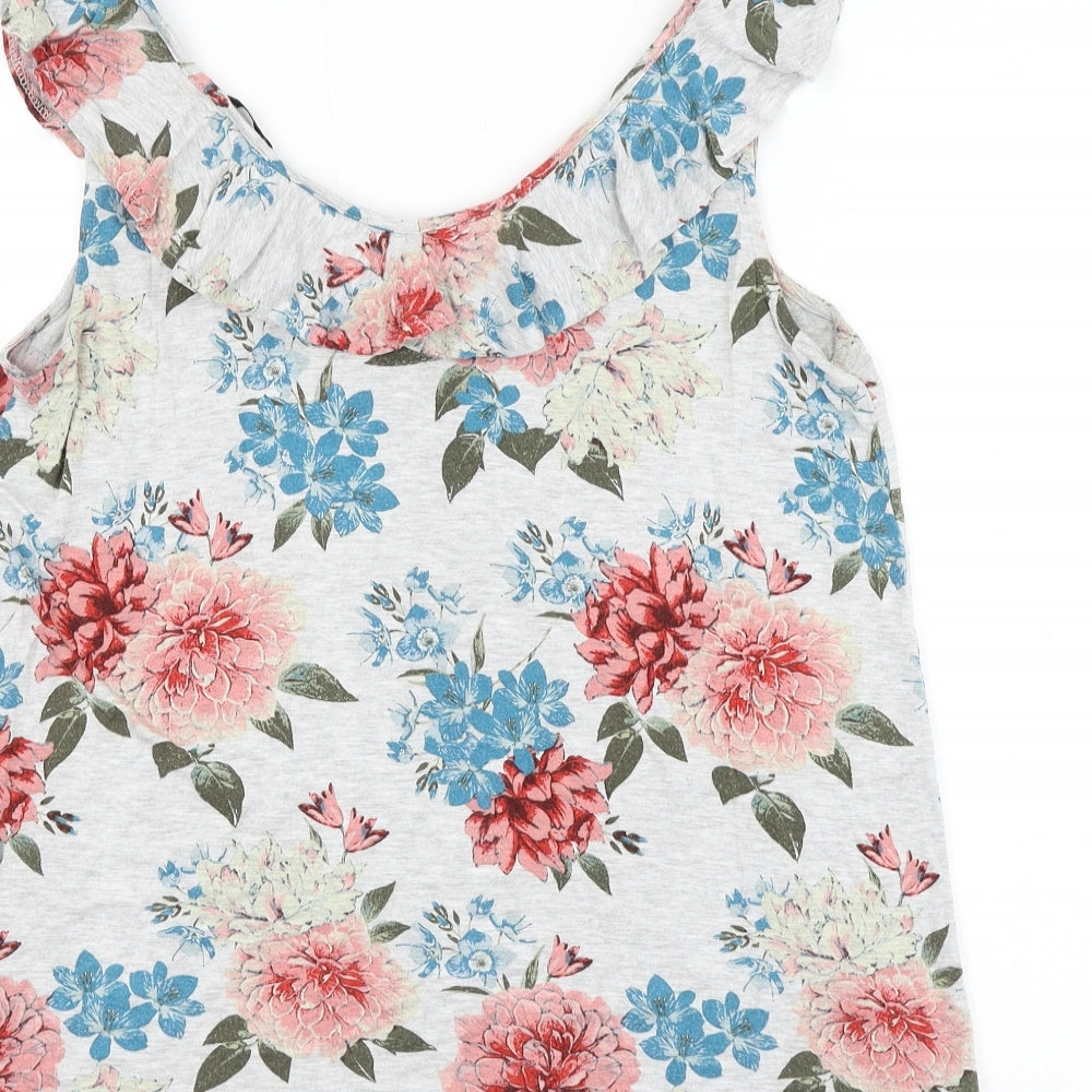 TU Womens Grey Floral Viscose Basic Tank Size 12 Round Neck