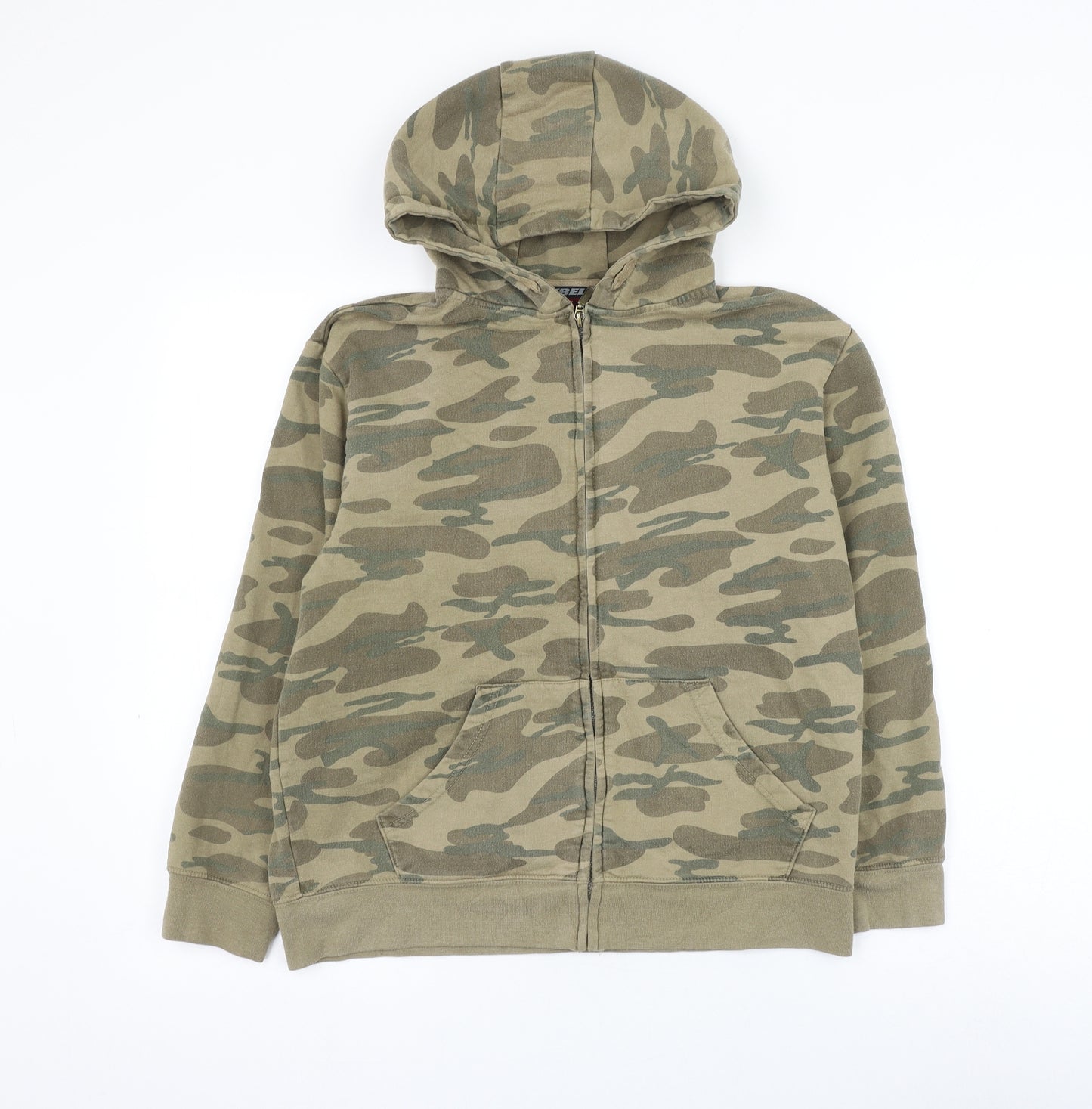 Rebel Boys Green Camouflage Cotton Full Zip Hoodie Size 12-13 Years Zip