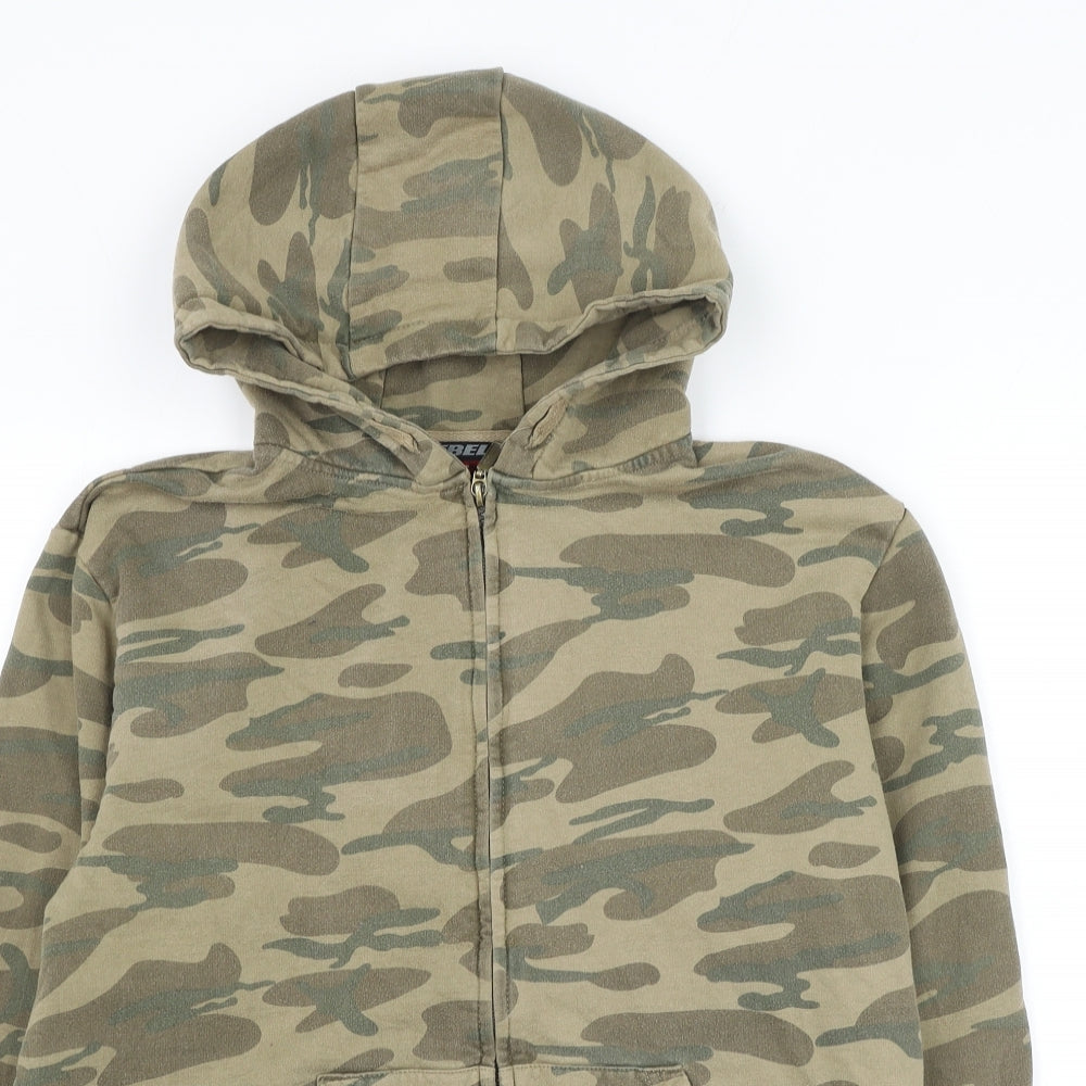 Rebel Boys Green Camouflage Cotton Full Zip Hoodie Size 12-13 Years Zip
