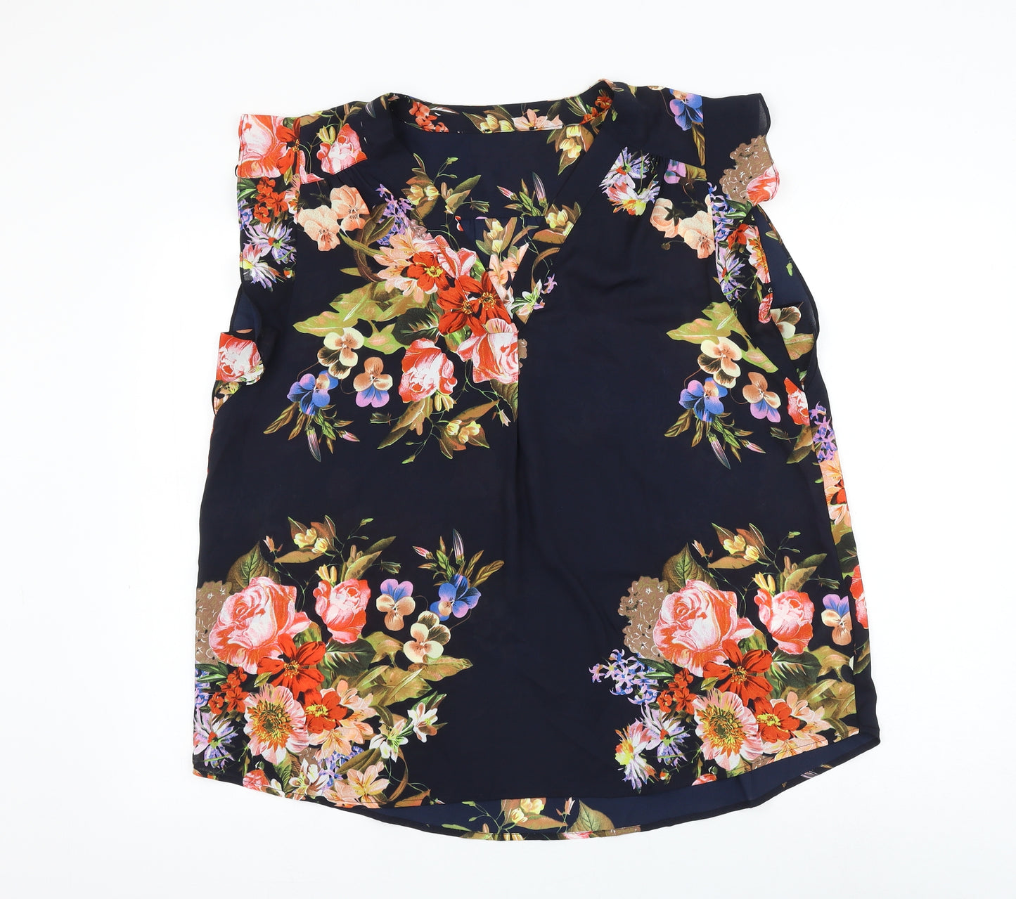 prew Womens Blue Floral Polyester Basic Blouse Size XL V-Neck