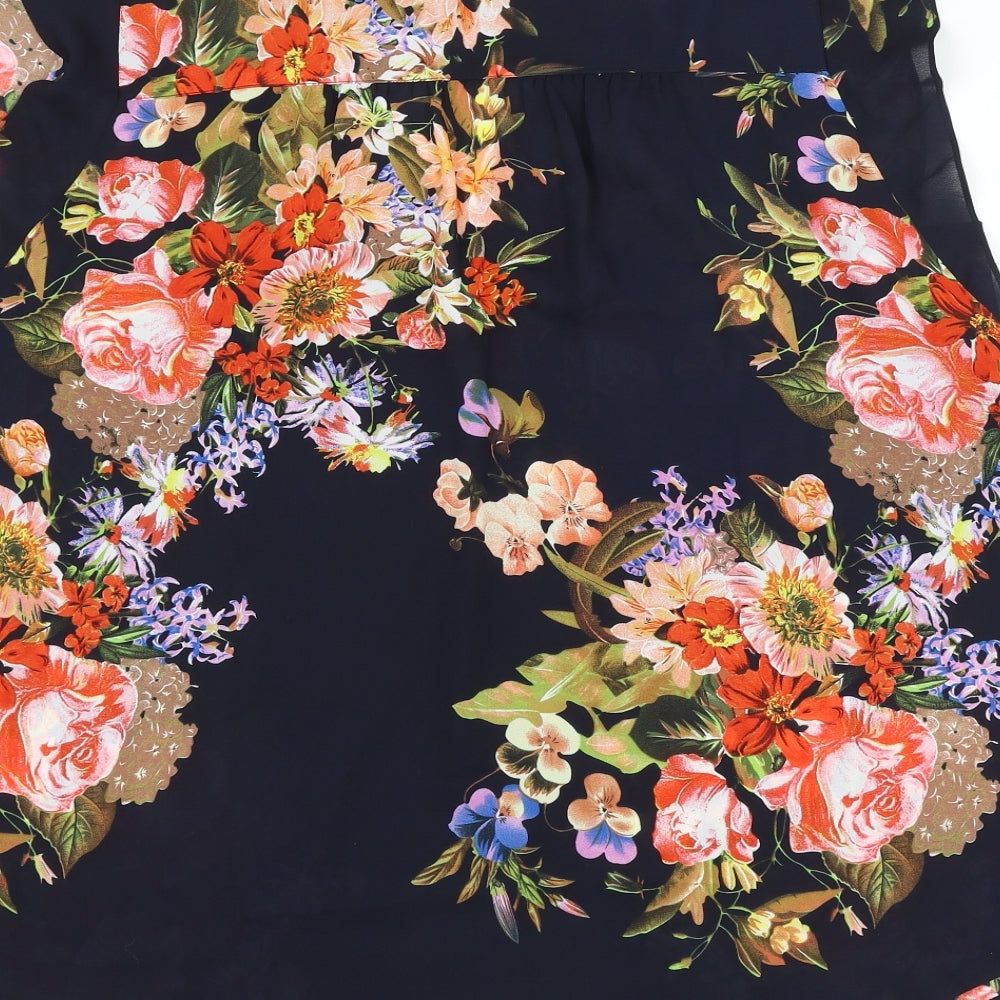 prew Womens Blue Floral Polyester Basic Blouse Size XL V-Neck