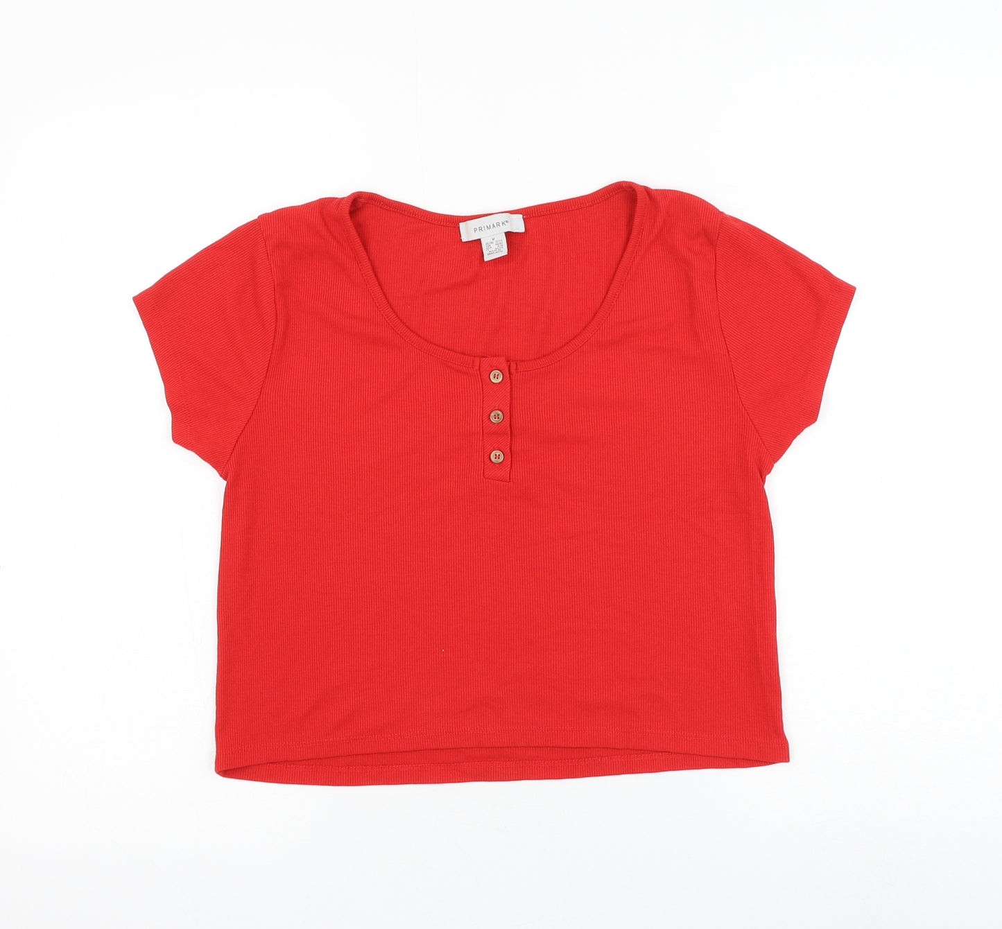 Primark Womens Red Polyester Cropped T-Shirt Size 12 Scoop Neck