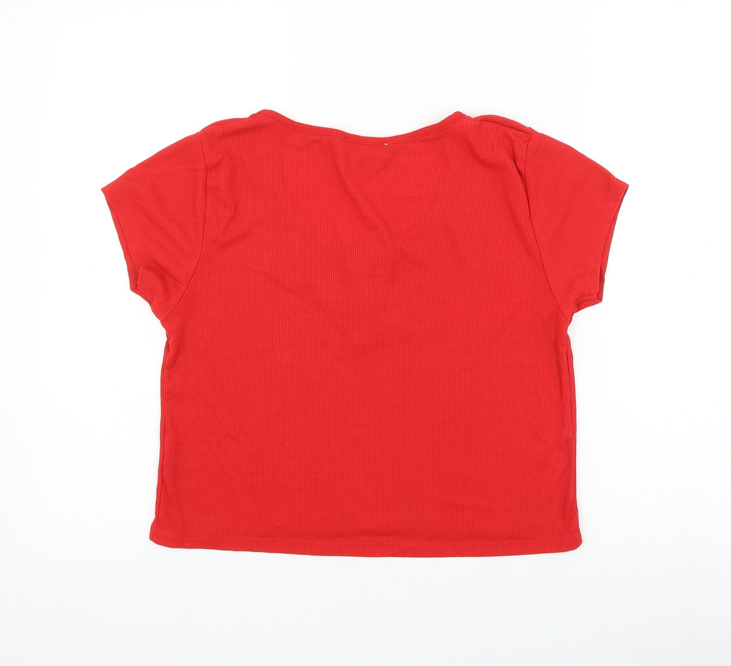 Primark Womens Red Polyester Cropped T-Shirt Size 12 Scoop Neck