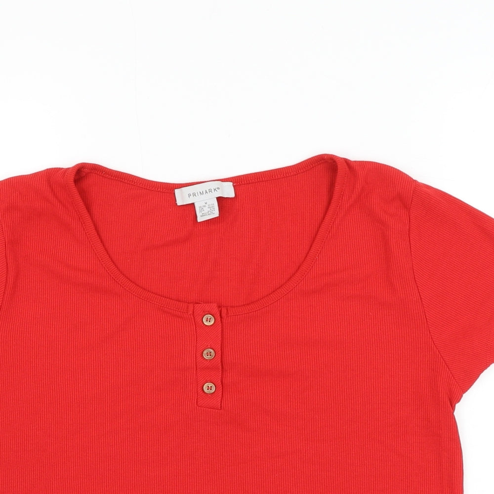 Primark Womens Red Polyester Cropped T-Shirt Size 12 Scoop Neck