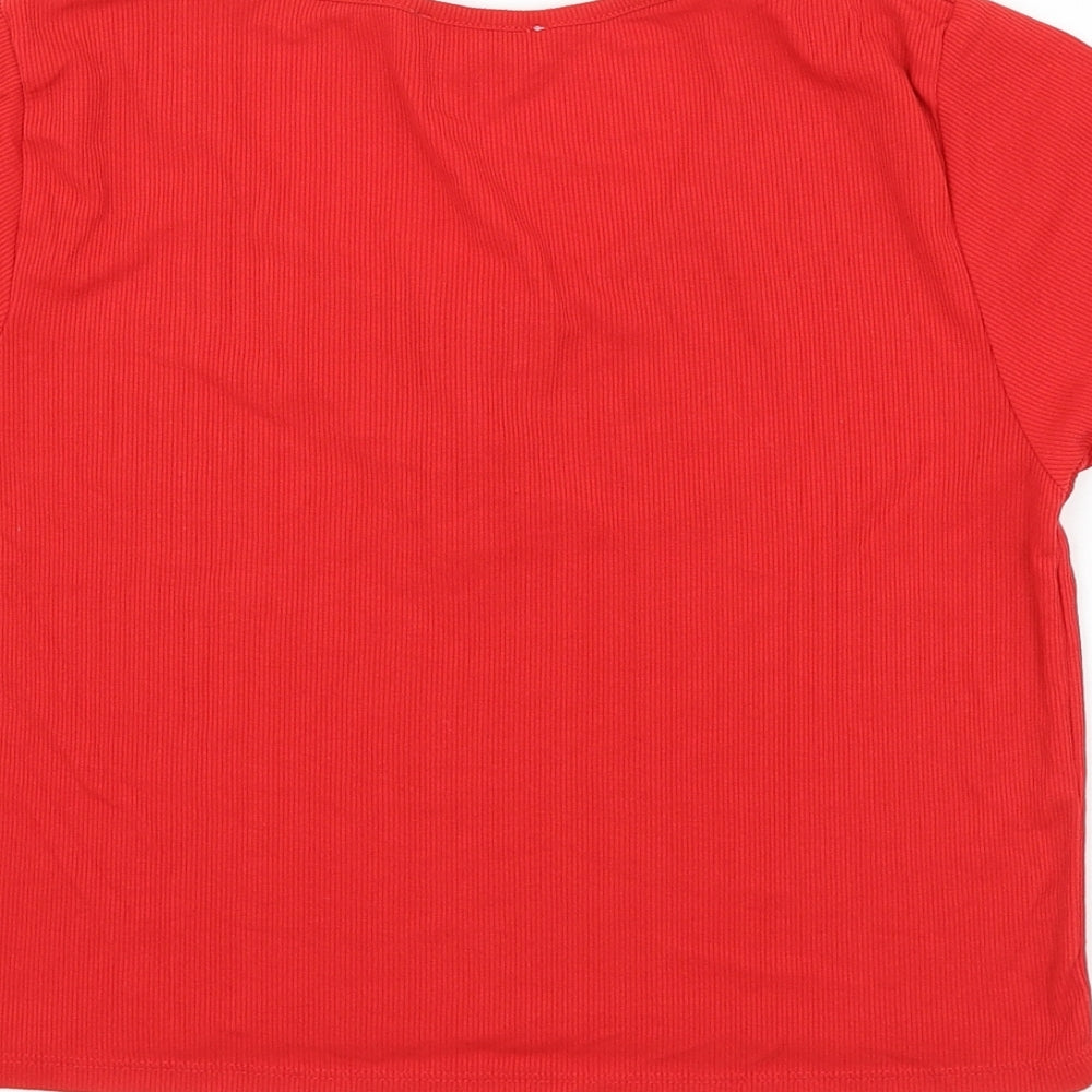 Primark Womens Red Polyester Cropped T-Shirt Size 12 Scoop Neck