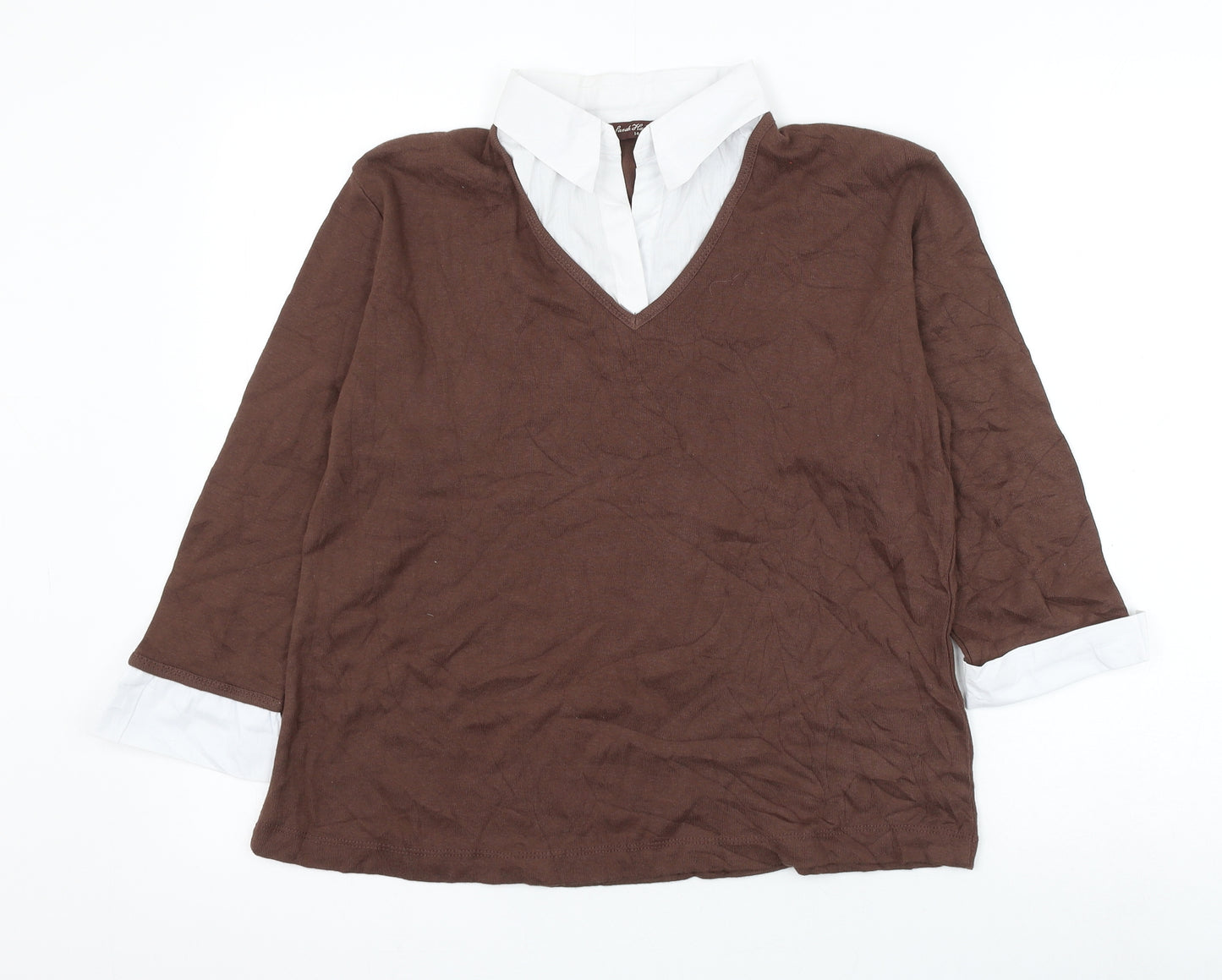 Sarah Hamilton Womens Brown Collared Cotton Pullover Jumper Size 14