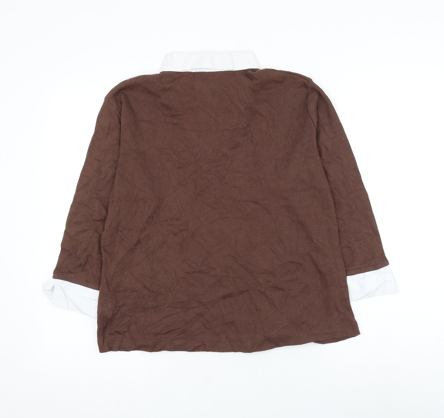 Sarah Hamilton Womens Brown Collared Cotton Pullover Jumper Size 14
