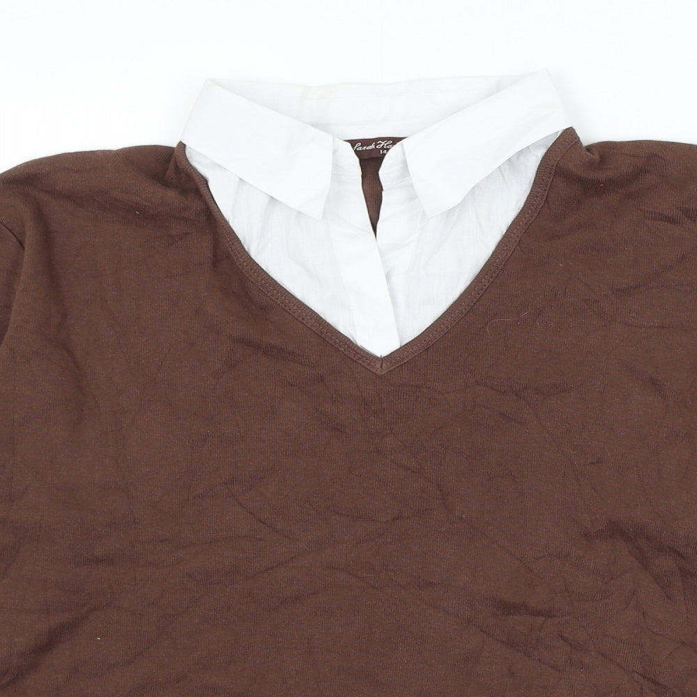 Sarah Hamilton Womens Brown Collared Cotton Pullover Jumper Size 14