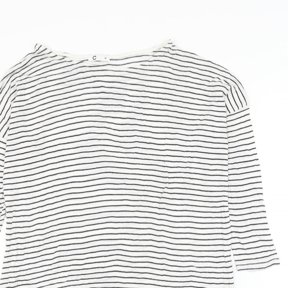 C Womens White Round Neck Striped Viscose Pullover Jumper Size M