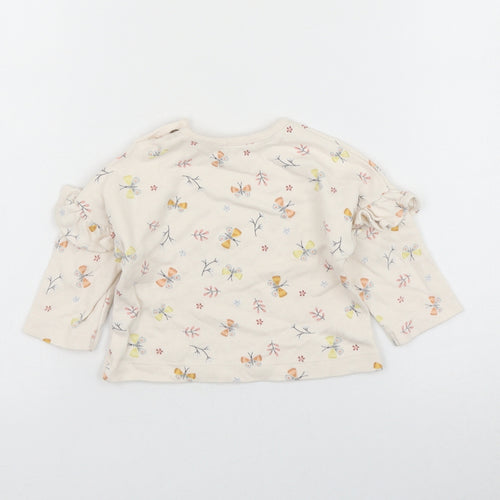 George Girls Beige Geometric Cotton Basic T-Shirt Size 0-3 Months Round Neck Button - butt
