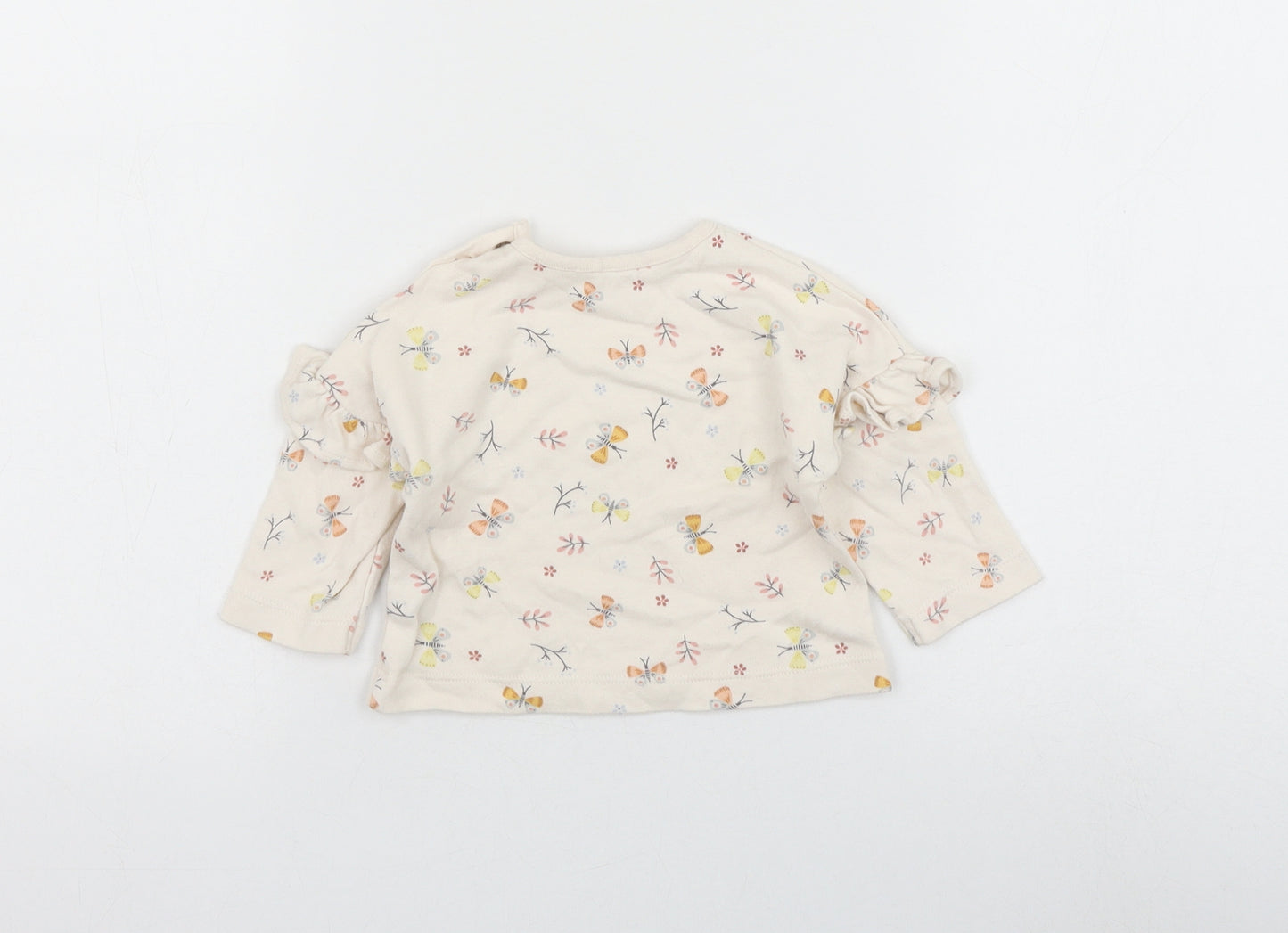 George Girls Beige Geometric Cotton Basic T-Shirt Size 0-3 Months Round Neck Button - butt