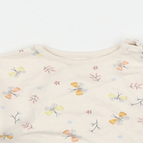 George Girls Beige Geometric Cotton Basic T-Shirt Size 0-3 Months Round Neck Button - butt