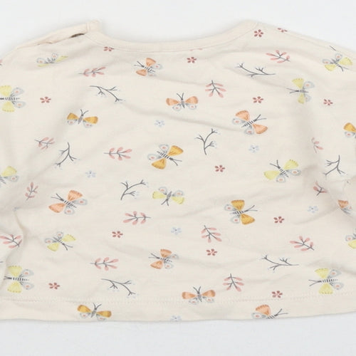 George Girls Beige Geometric Cotton Basic T-Shirt Size 0-3 Months Round Neck Button - butt