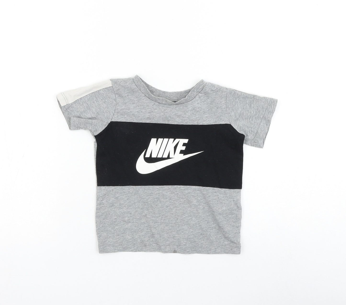 Nike Boys Grey Cotton Basic T-Shirt Size 24 Months Round Neck Pullover