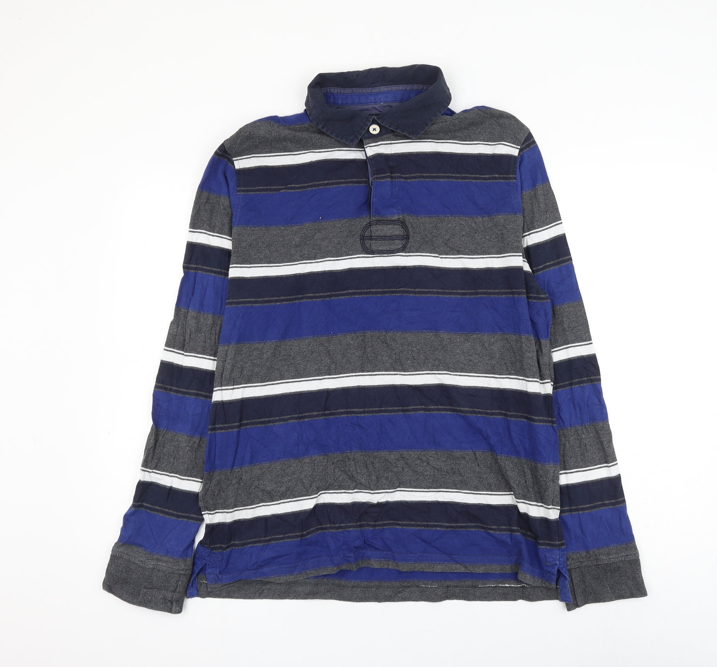 Marks and Spencer Mens Blue Striped Cotton Polo Size M Collared Button