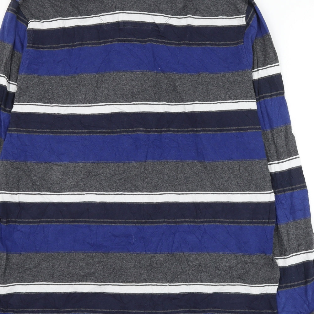 Marks and Spencer Mens Blue Striped Cotton Polo Size M Collared Button