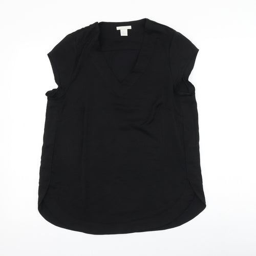 H&M Womens Black Polyester Basic Blouse Size 12 V-Neck
