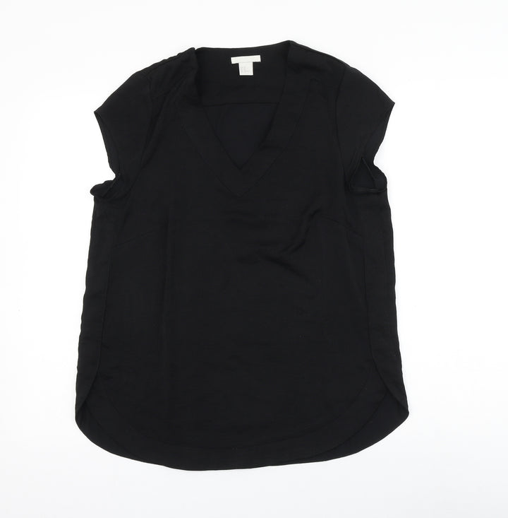 H&M Womens Black Polyester Basic Blouse Size 12 V-Neck