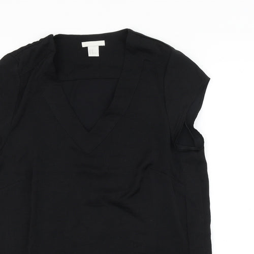 H&M Womens Black Polyester Basic Blouse Size 12 V-Neck
