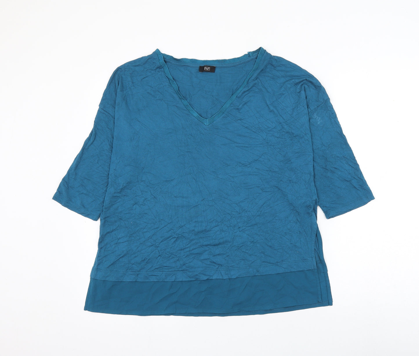 F&F Womens Blue Viscose Basic Blouse Size 14 V-Neck