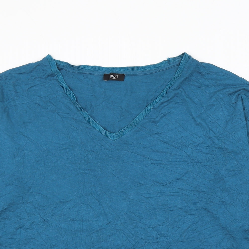 F&F Womens Blue Viscose Basic Blouse Size 14 V-Neck