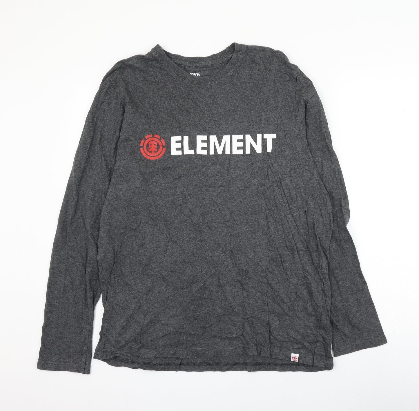Element Mens Grey Cotton T-Shirt Size M Round Neck